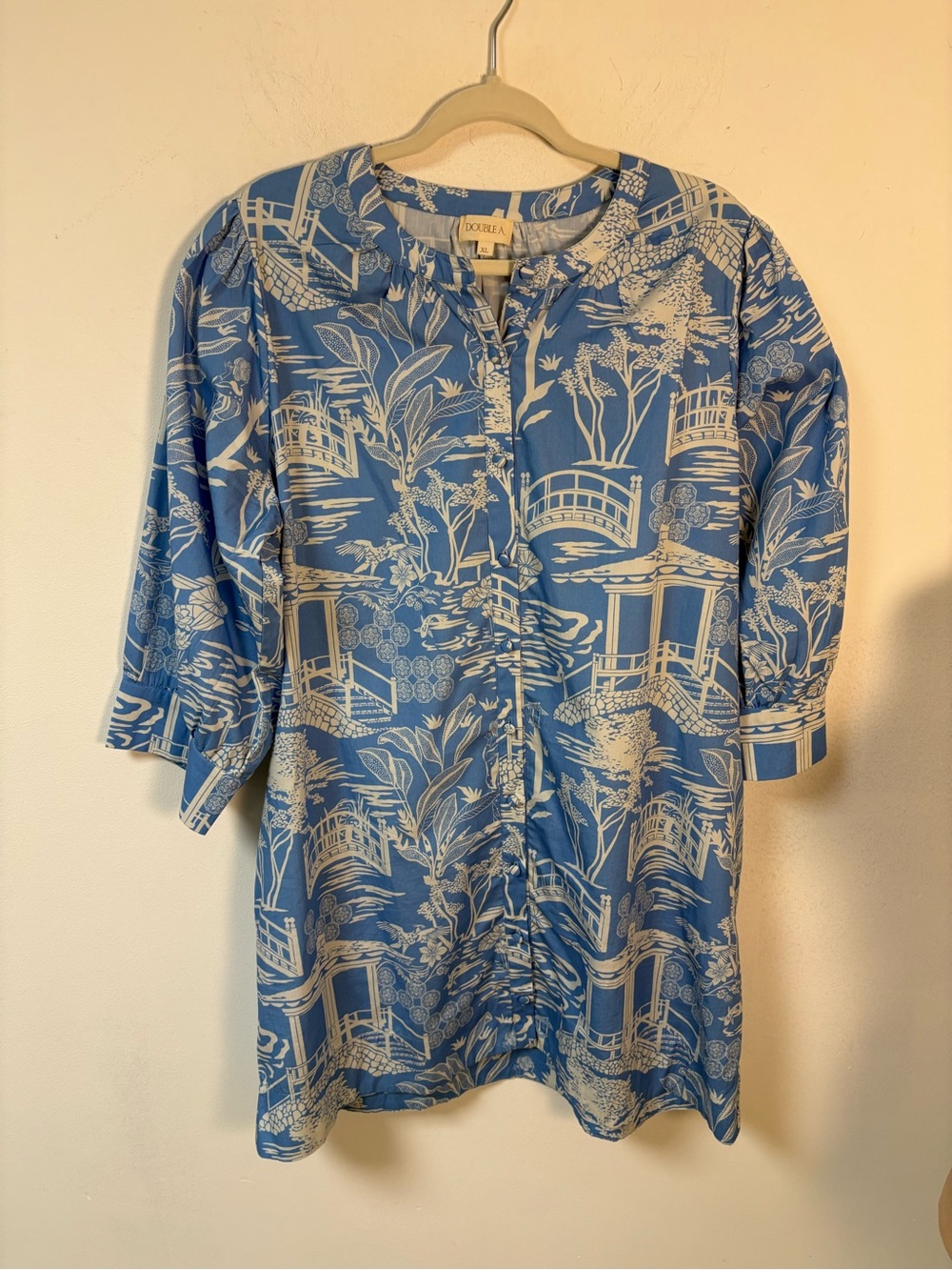 Double A Paloma Women’s Blue & White Scenic Button-Up Dress XL